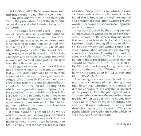 David Hykes & Harmonic Choir, The : Harmonic Meetings (Album)