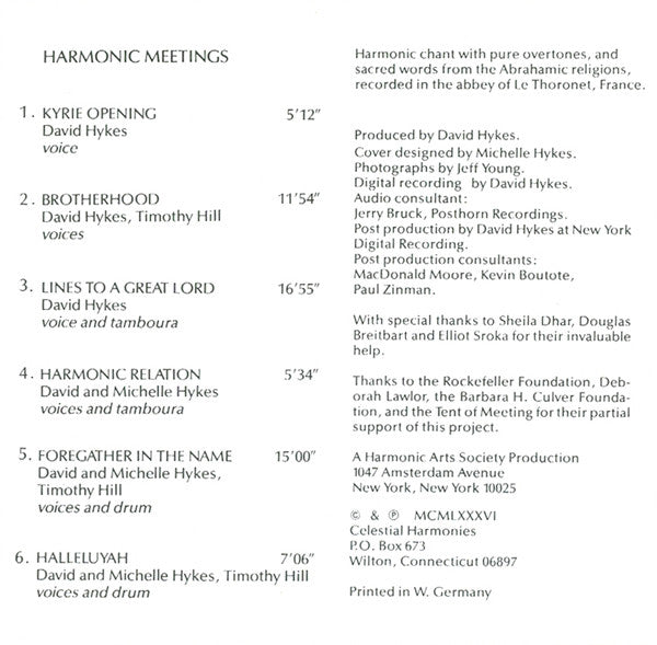 David Hykes & Harmonic Choir, The : Harmonic Meetings (Album)