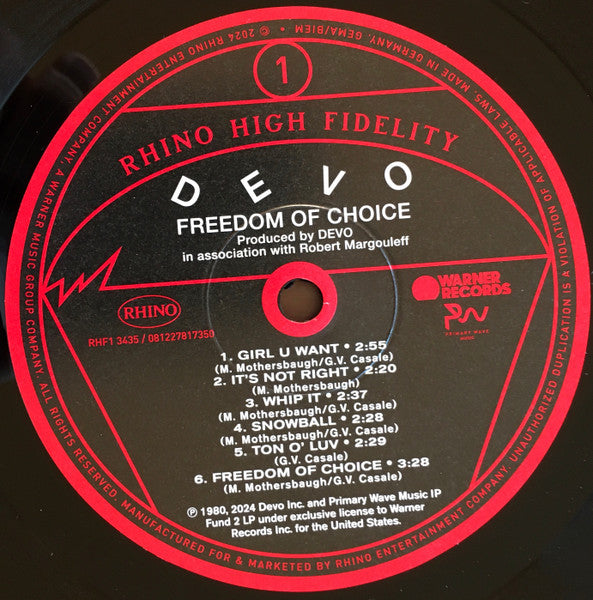 Devo : Freedom Of Choice (LP,Album,Limited Edition,Reissue,Stereo)