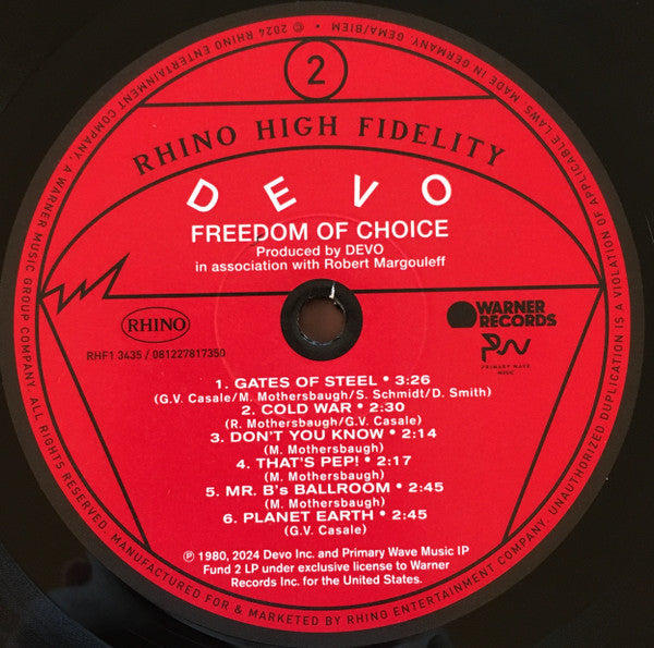 Devo : Freedom Of Choice (LP,Album,Limited Edition,Reissue,Stereo)