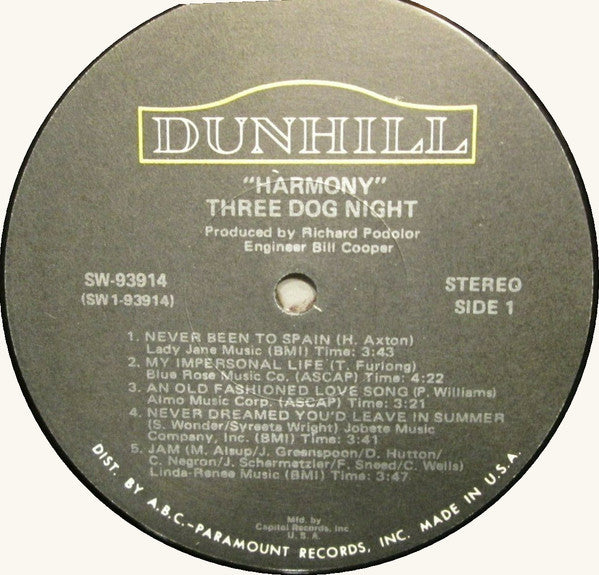 Three Dog Night : Harmony (LP,Album,Club Edition)