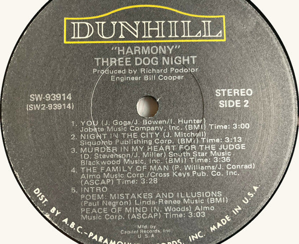 Three Dog Night : Harmony (LP,Album,Club Edition)