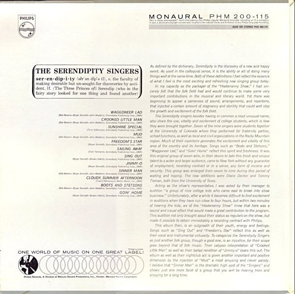 Serendipity Singers, The : The Serendipity Singers (LP,Album,Mono)