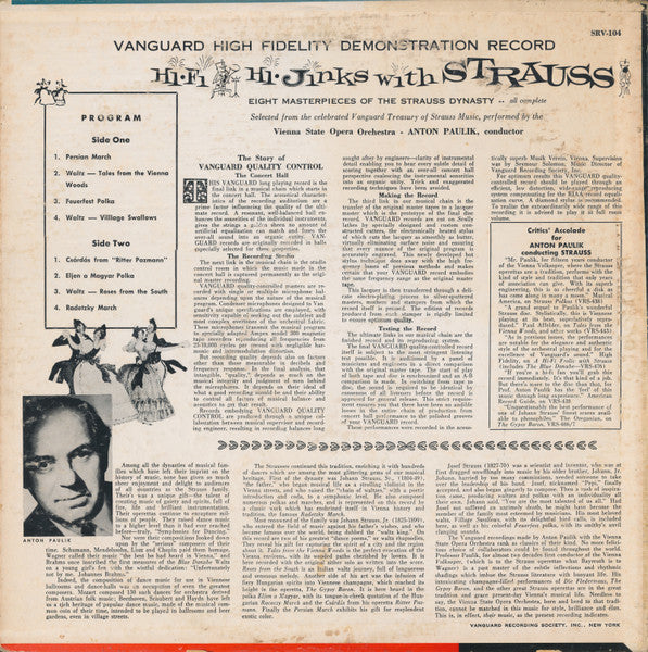 Anton Paulik Conducting The Orchester Der Wiener Staatsoper : Hi-Fi Hi-Jinks With Strauss (LP,Album,Mono)