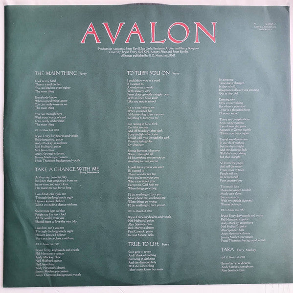 Roxy Music : Avalon (LP,Album)