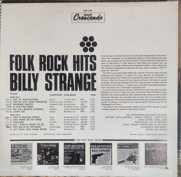 Billy Strange : Folk Rock Hits (LP,Mono)