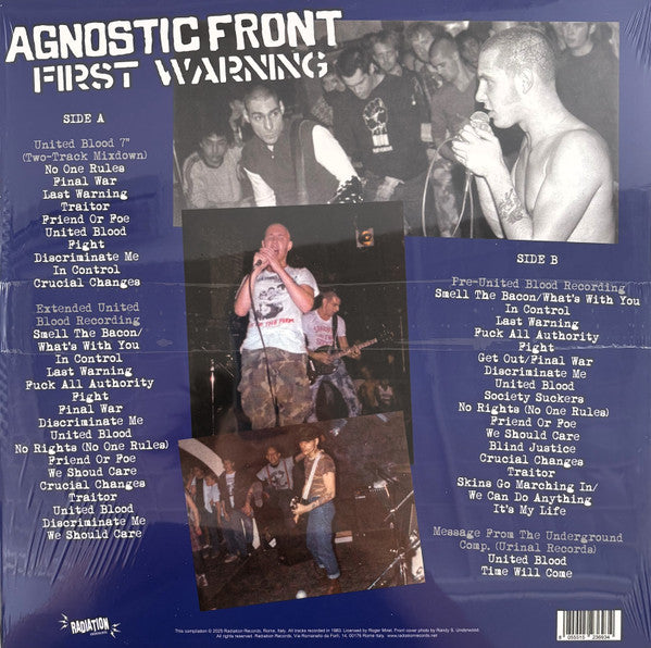 Agnostic Front : First Warning (The 'United Blood' Era Recordings, New York City, 1983) (LP,Compilation,Limited Edition,Repress)