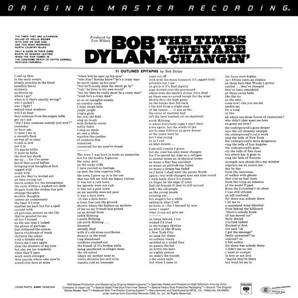 Bob Dylan : The Times They Are A-Changin' (LP,Album,Reissue,Remastered,Stereo)
