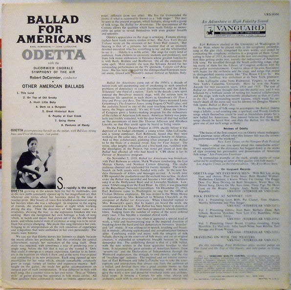 Odetta : Odetta Sings The Ballad For Americans And Other American Ballads (LP,Album,Mono)