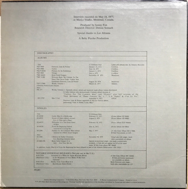 Emerson, Lake & Palmer : On Tour With Emerson, Lake & Palmer (LP,Promo)