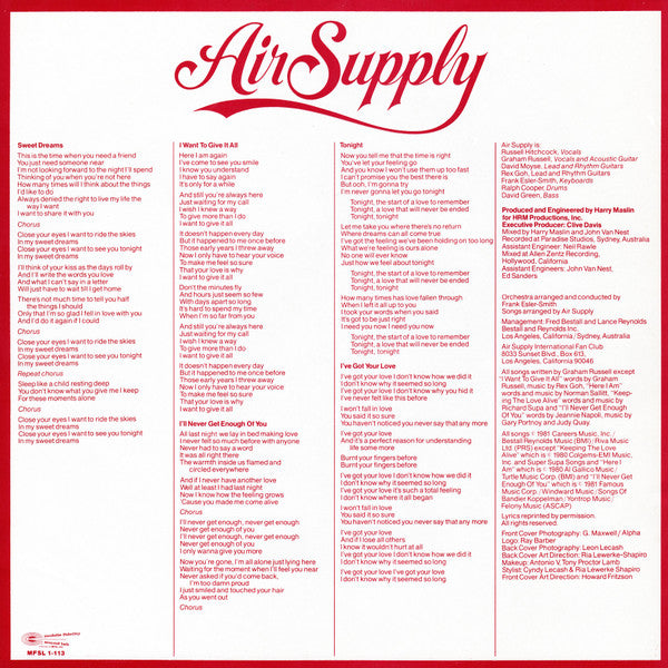 Air Supply : The One That You Love (LP,Album,Remastered)