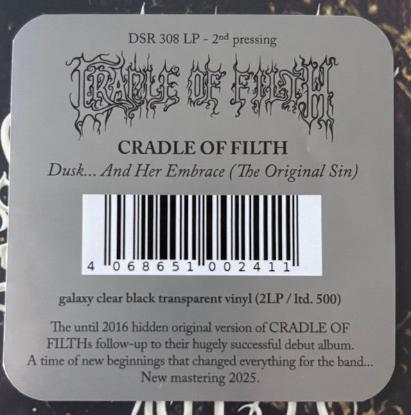 Cradle Of Filth : Dusk.... And Her Embrace - The Original Sin (LP,Album,Limited Edition,Reissue,Remastered,Repress)