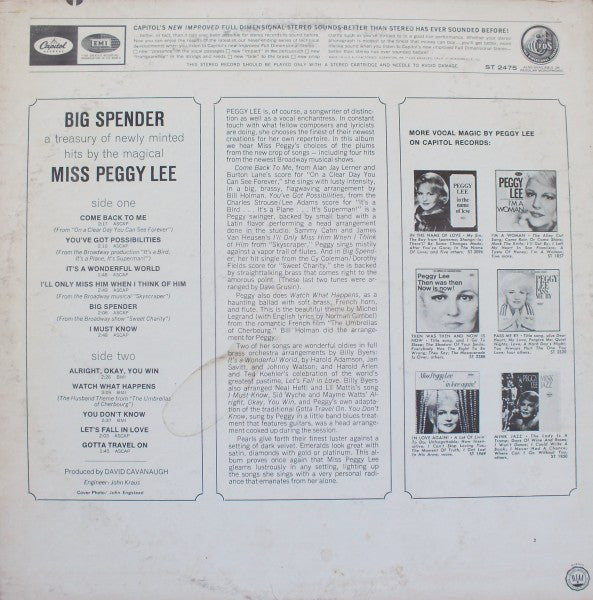 Peggy Lee : Big Spender (LP,Album,Stereo)