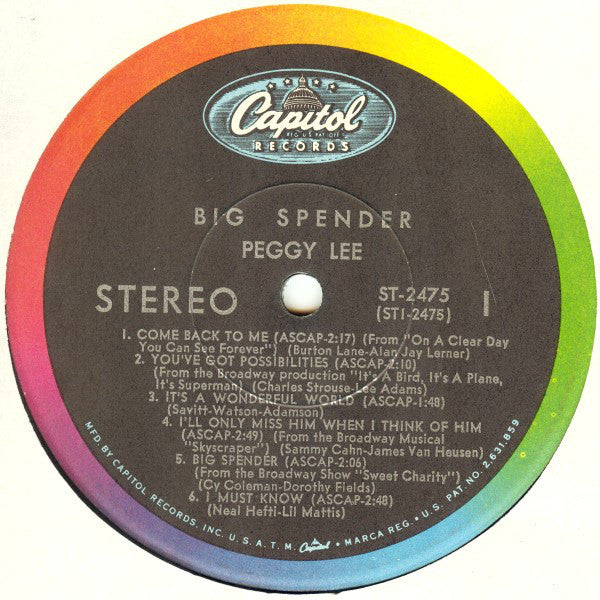 Peggy Lee : Big Spender (LP,Album,Stereo)