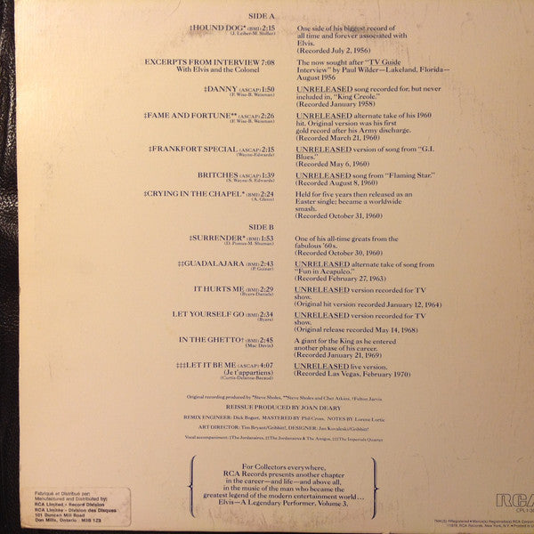 Elvis Presley : A Legendary Performer - Volume 3 (LP,Picture Disc,Compilation,Reissue)