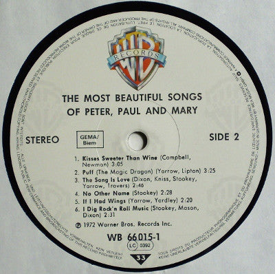 Peter, Paul & Mary : The Most Beautiful Songs Of Peter, Paul & Mary (LP,Compilation,Reissue)