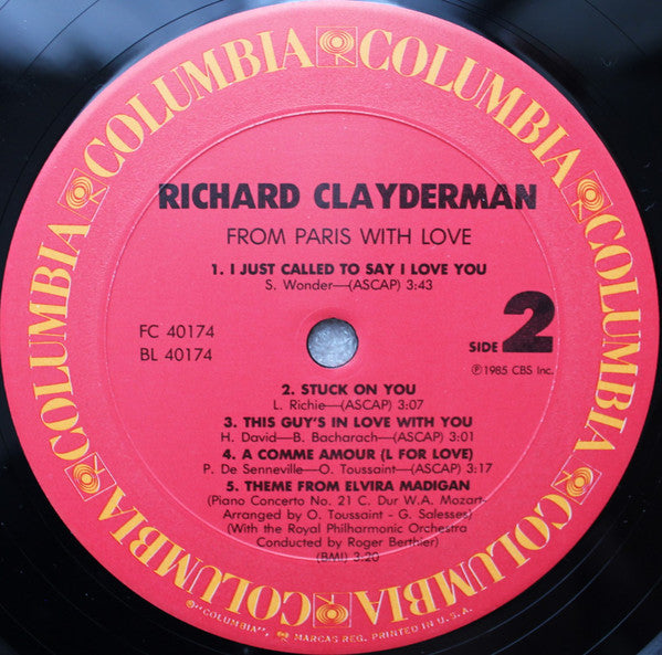 Richard Clayderman : From Paris With Love (LP,Album)