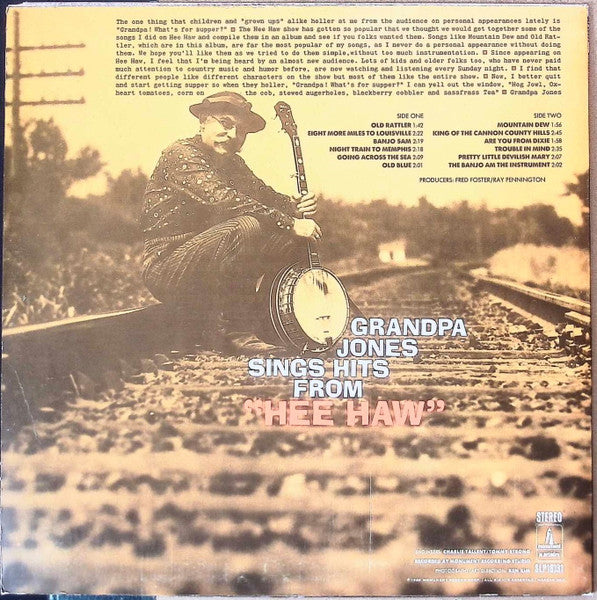 Grandpa Jones : Grandpa Jones Sings Hits From "Hee Haw" (LP,Album,Stereo)