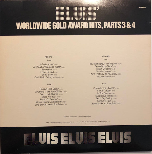 Elvis Presley : Worldwide Gold Award Hits, Parts 3 & 4 (LP,Compilation,Stereo)