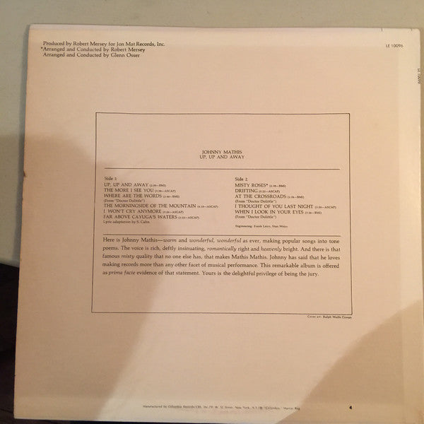 Johnny Mathis : Up,Up And Away (LP,Album,Stereo)
