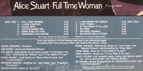 Alice Stuart : Full Time Woman (LP,Album)