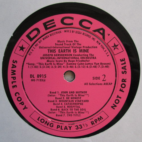 Hugo Friedhofer : This Earth Is Mine (LP,Promo,Mono)