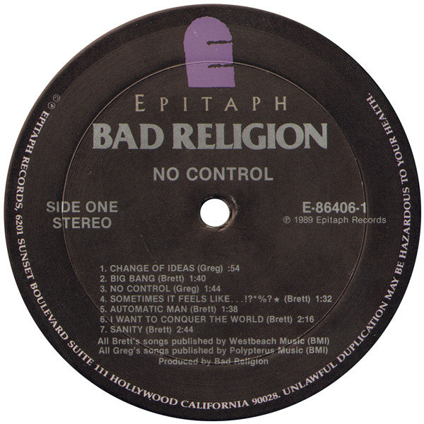 Bad Religion : No Control (LP,Album,Stereo)