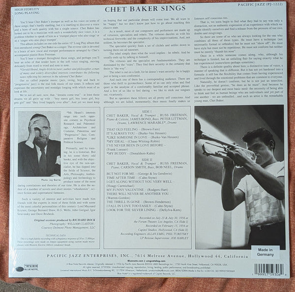 Chet Baker : Chet Baker Sings (LP,Album,Reissue)