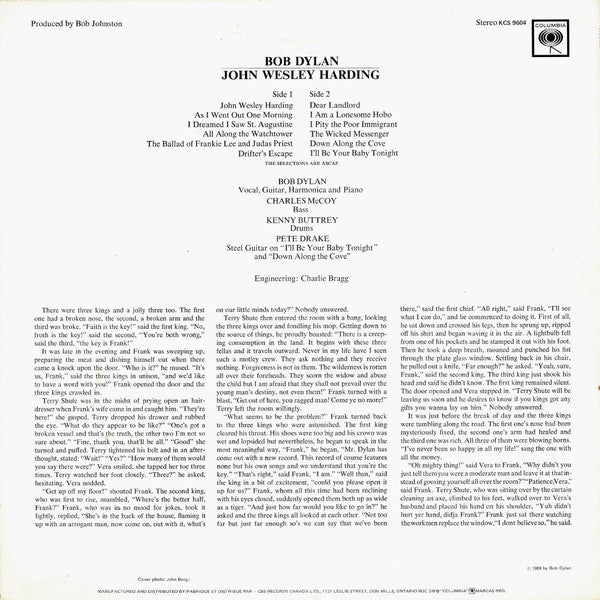 Bob Dylan : John Wesley Harding (LP,Album,Reissue)