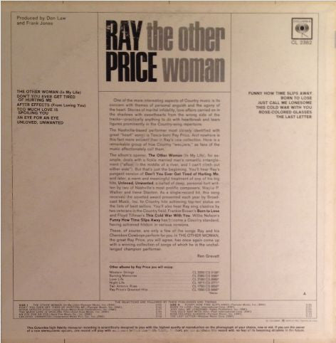 Ray Price : The Other Woman (LP,Album,Mono)