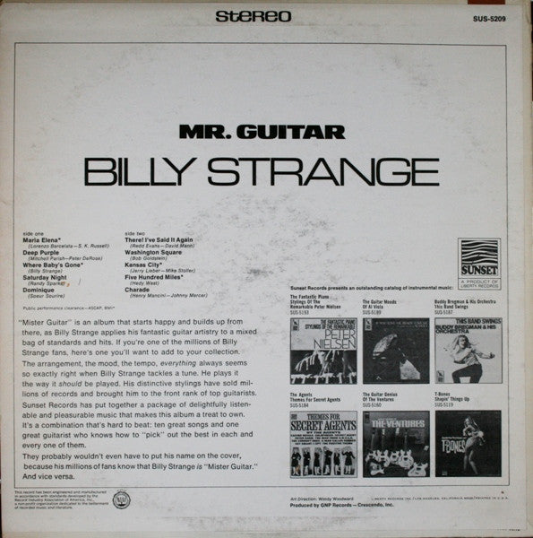 Billy Strange : Mr. Guitar (LP,Album,Reissue,Styrene,Stereo)