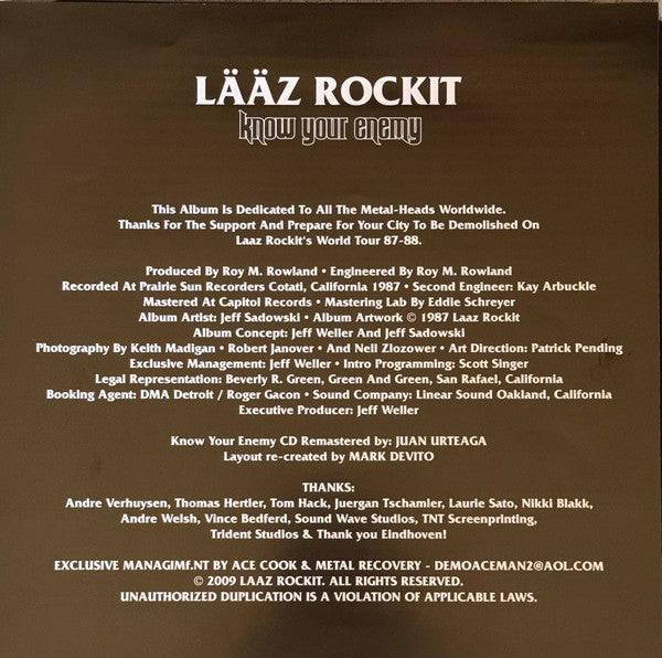 Laaz Rockit : Know Your Enemy (LP,Album,Limited Edition,Reissue,Remastered)