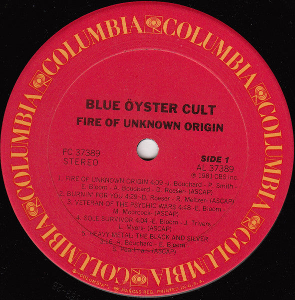 Blue Öyster Cult : Fire Of Unknown Origin (LP,Album)