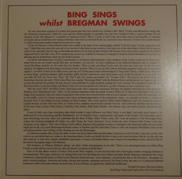 Bing Crosby & Buddy Bregman : Bing Sings Whilst Bregman Swings (LP,Album,Limited Edition,Numbered,Reissue,Remastered,Special Edition,Mono)