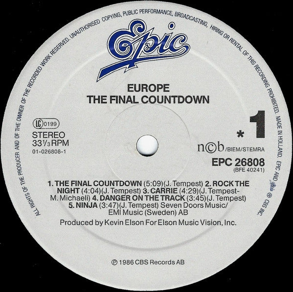 Europe (2) : The Final Countdown (LP,Album,Stereo)