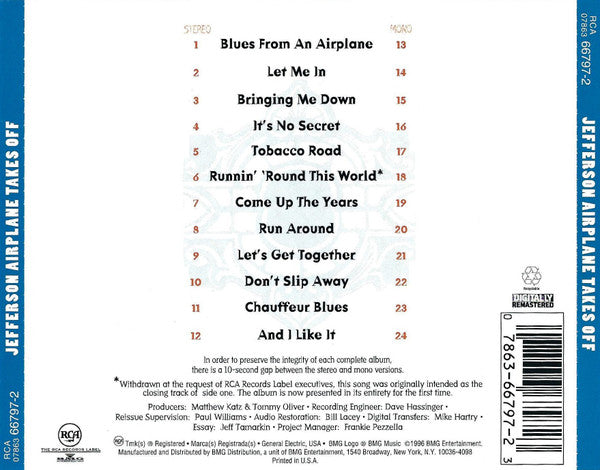 Jefferson Airplane : Takes Off (Album,Reissue,Remastered,Stereo,Mono)