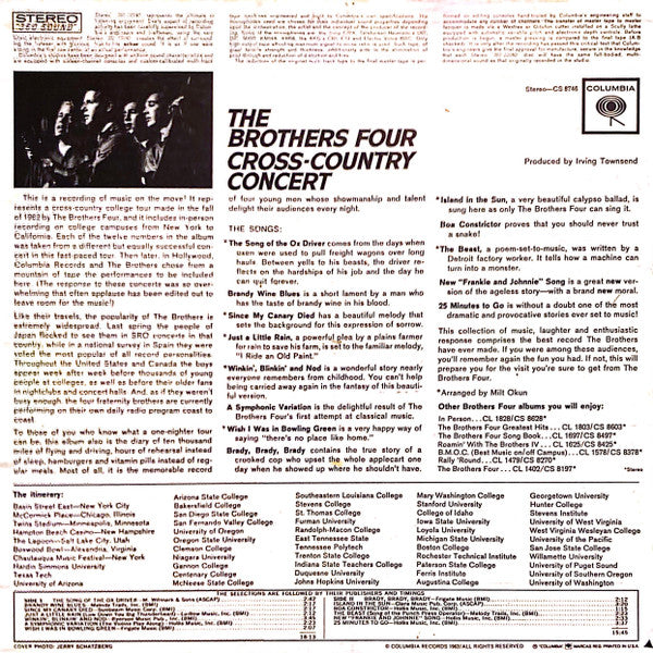Brothers Four, The : Cross-Country Concert (LP,Stereo)