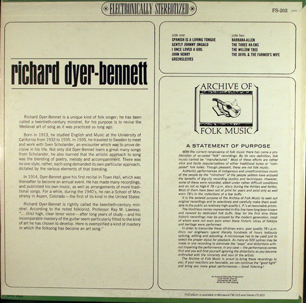 Richard Dyer-Bennet : Richard Dyer-Bennett (LP,Compilation)