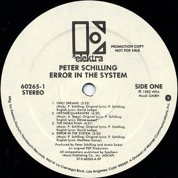 Peter Schilling : Error In The System (LP,Album,Promo)