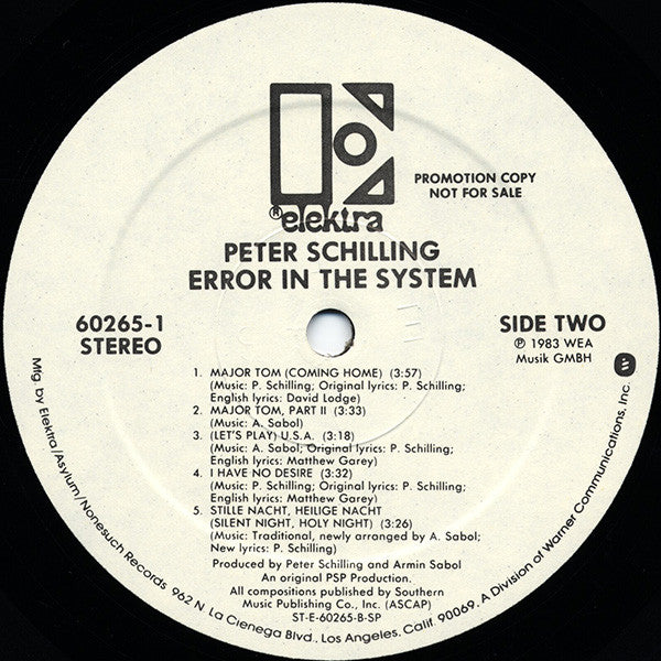 Peter Schilling : Error In The System (LP,Album,Promo)