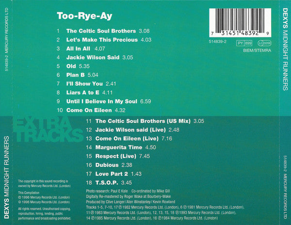 Kevin Rowland & Dexys Midnight Runners : Too-Rye-Ay (Album,Reissue,Remastered)