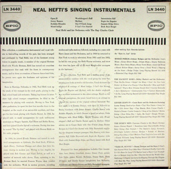 Neal Hefti's Orchestra : Singing Instrumentals (LP,Album,Reissue,Mono)