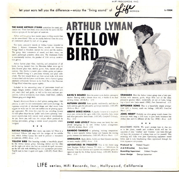 Arthur Lyman : Yellow Bird (LP,Album,Mono)