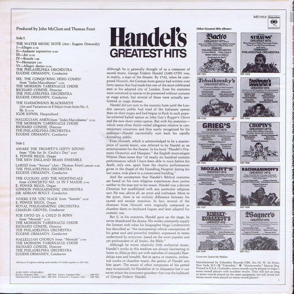Georg Friedrich Händel : Handel's Greatest Hits (LP,Compilation,Repress)