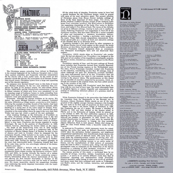 Michael Praetorius / Johann Hermann Schein - Ferdinand Conrad Instrumental Ensemble / Niedersächsischer Singkreis / Willi Träder : Christmas Music / Dances From "Terpsichore" / Two Suites From "Banchetto Musicale" (LP,Album,Reissue,Stereo)