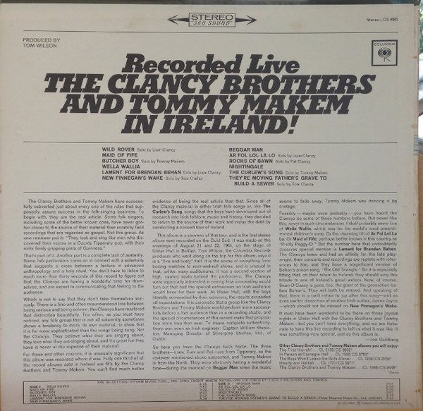Clancy Brothers & Tommy Makem, The : Recorded Live In Ireland (LP,Stereo)