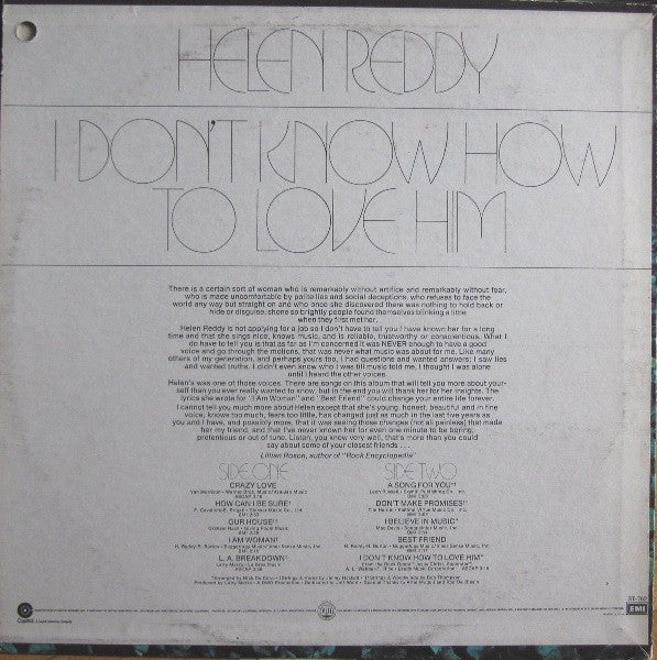 Helen Reddy : I Don't Know How To Love Him (LP,Album)