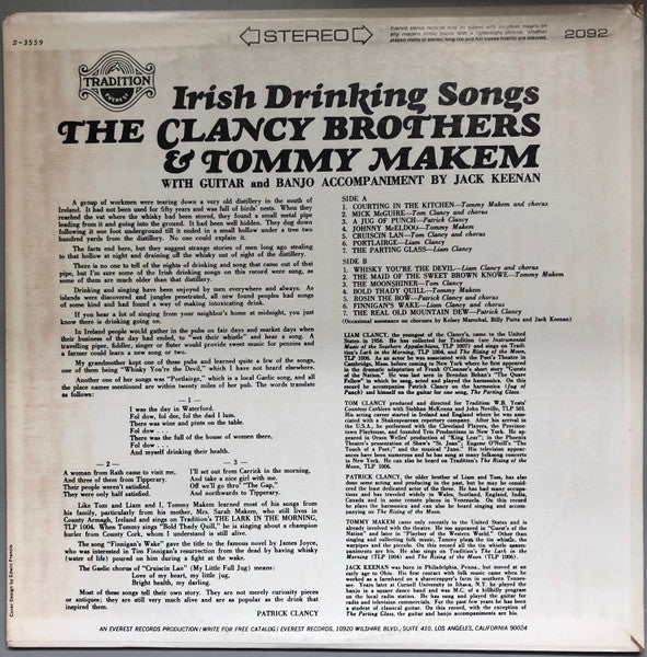 Clancy Brothers & Tommy Makem, The : Irish Drinking Songs (LP,Reissue,Stereo)