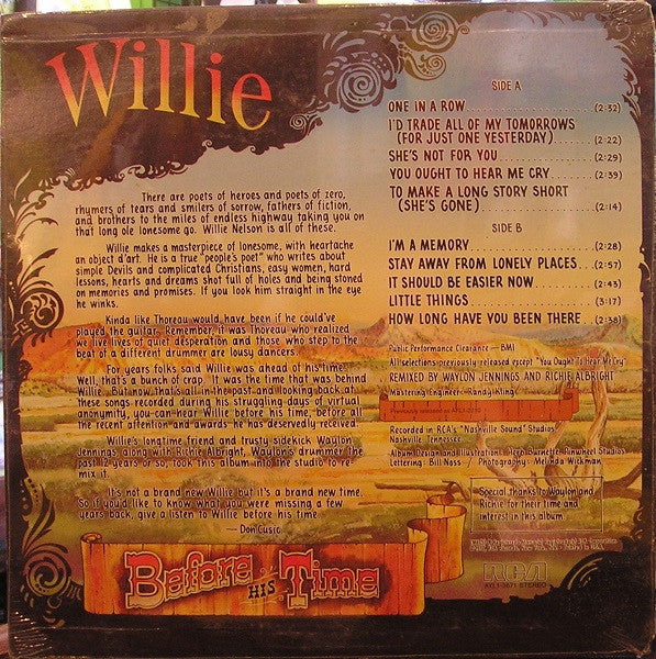 Willie Nelson : Willie - Before His Time (LP,Album,Compilation,Stereo)