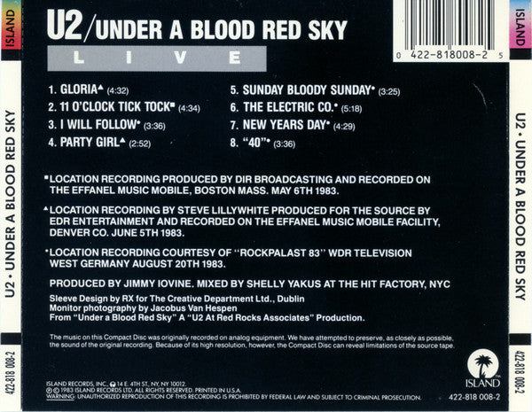 U2 : Live "Under A Blood Red Sky" (Mini-Album,Reissue)